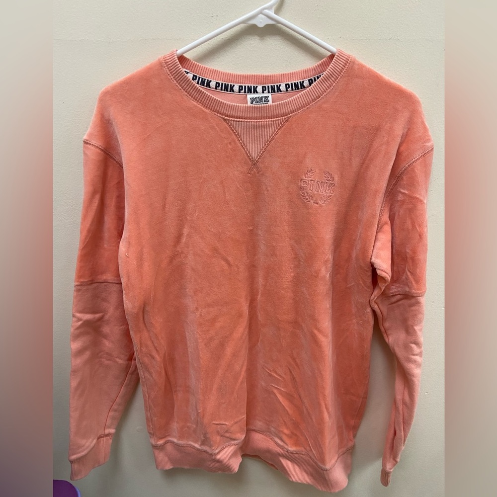 victoria’s secret PINK velour peach Crewneck; XS